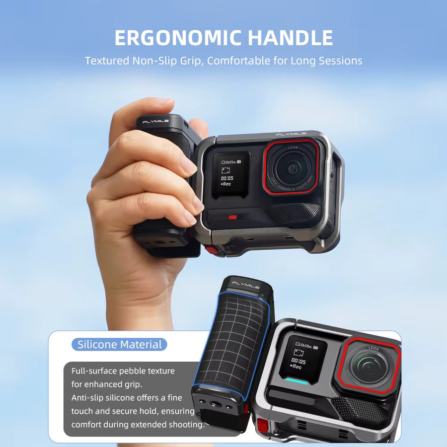 Flymile Kameragriff mit Bluetooth-Fernbedienung für Insta360 Ace Pro 2 und X5, Street Handle Fotografie-Zubehör, Schwarz - Bild 2