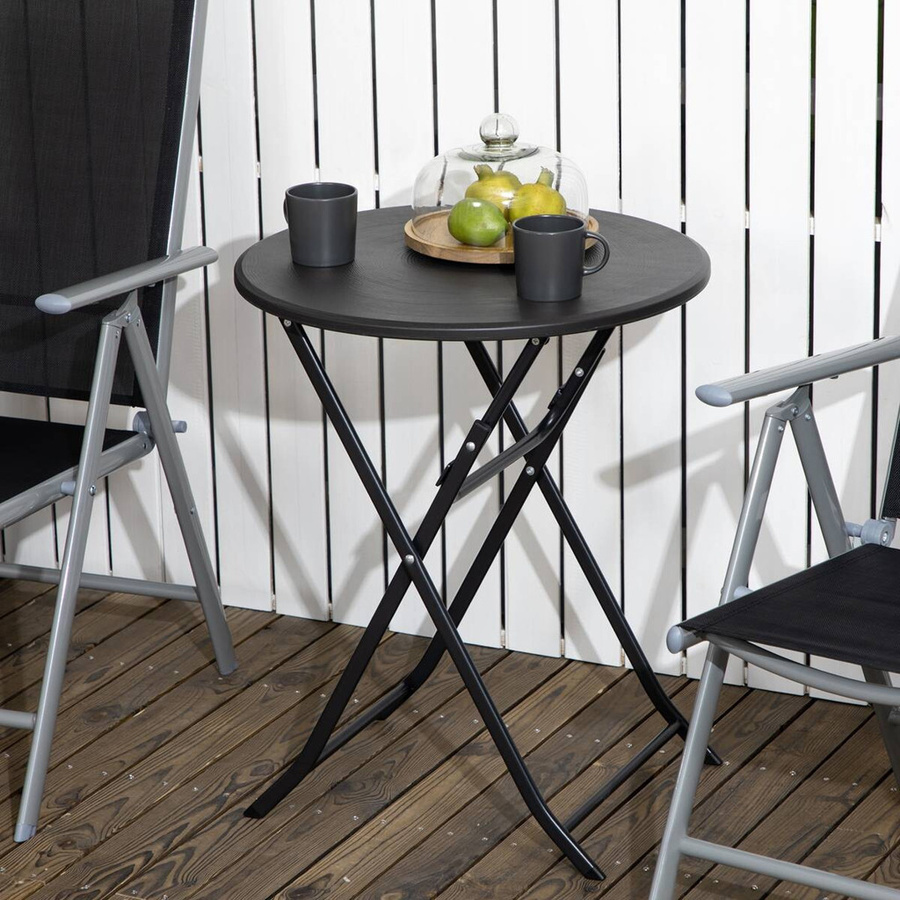 Outsunny Runder Klapptisch in Holzoptik für Garten und Terrasse, Grau, B/T/H: 60 x 60 x 73 cm - Bild 5