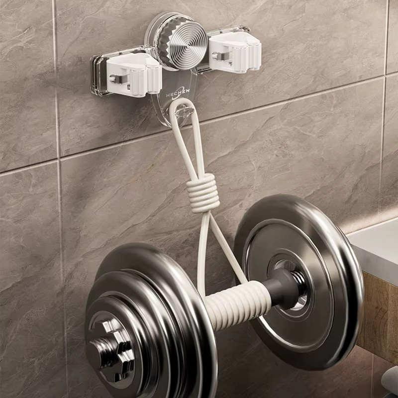 Wandmontierter Sucker Mop Halter mit Saugnapf in Weiß aus wasserdichtem Kunststoff für Besen und Mopp als Organizer-Zubehör im Badezimmer - Bild 3