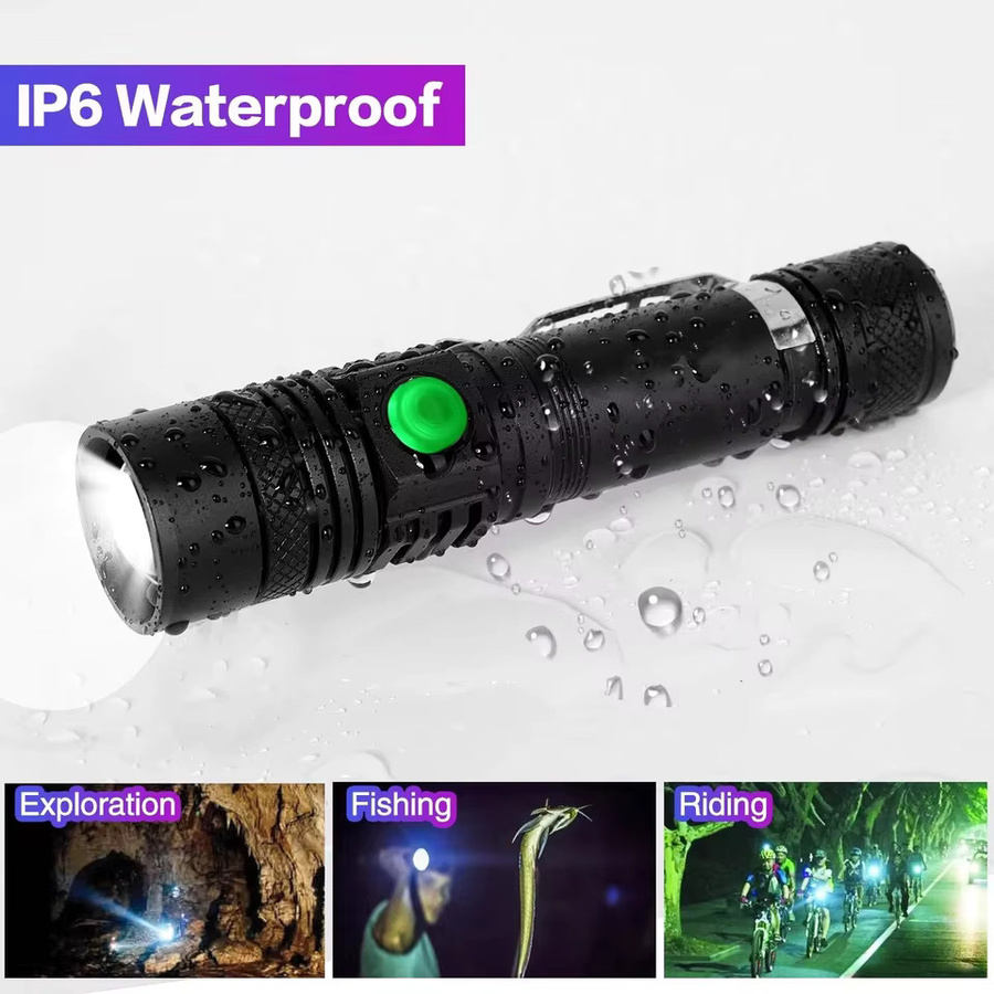 KDULIT LED-Taschenlampe mit USB-Ladefunktion, Schwarz, wiederaufladbar für 18650 Akkus - Bild 4