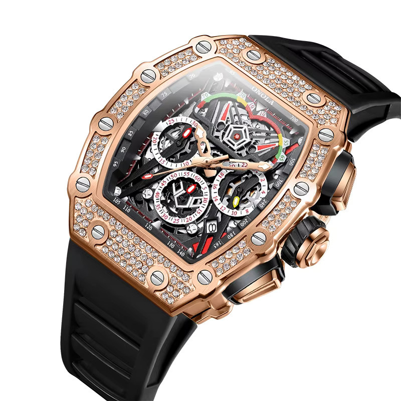 ONOLA Armbanduhr Automatik, Diamant, Edelstahl, Silikon, Herren - Bild 1
