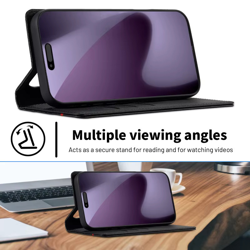 EUCAGR Handyhülle im Buchformat aus Carbonfaser und PU-Leder für iPhone Modelle in Schwarz - Bild 2
