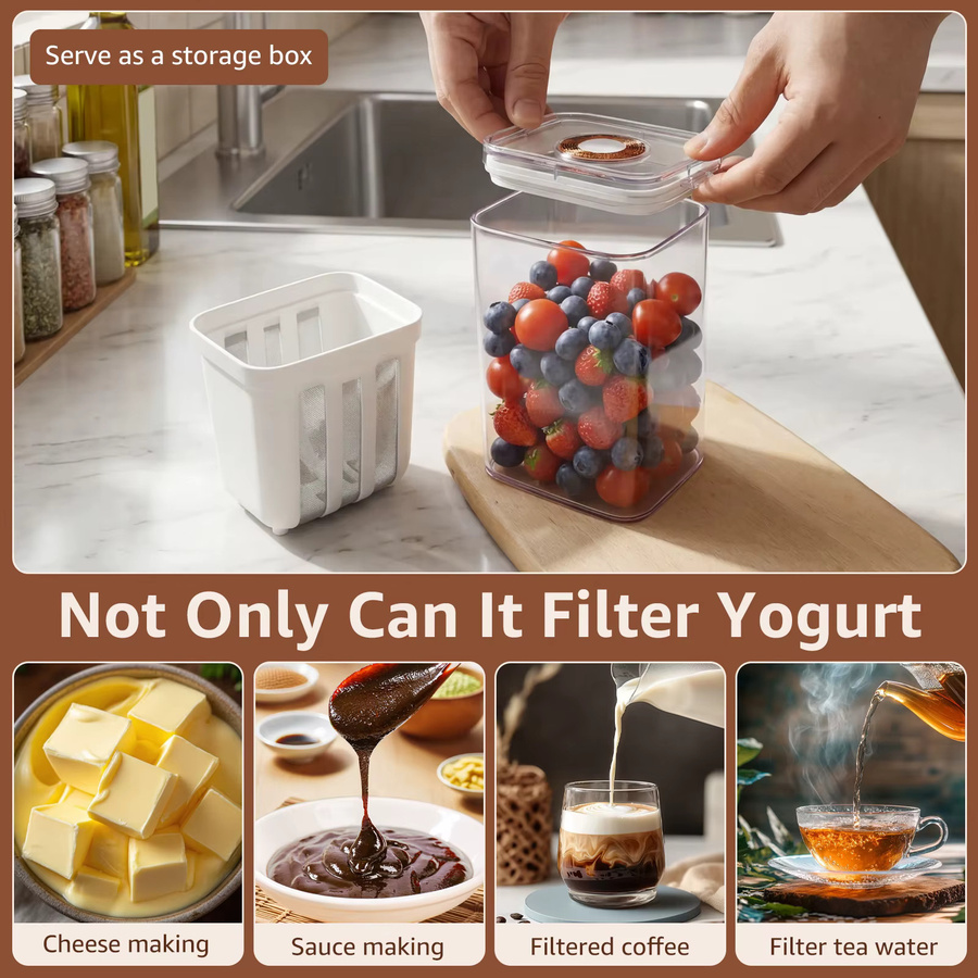 Willstar Griechischer Joghurt-Entschäumer aus Edelstahl mit transparentem Deckel, 1100 ml Joghurtfiltergefäß und Maische-Separator für Käse und Sojabohnen - Bild 4