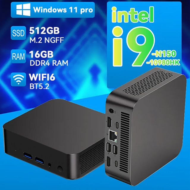 Intel Core i9-10980HK Mini-PC mit 16GB RAM, 256GB SSD, Windows 11, WiFi 6, Bluetooth 5.2 und Ethernet in Schwarz - Bild 1
