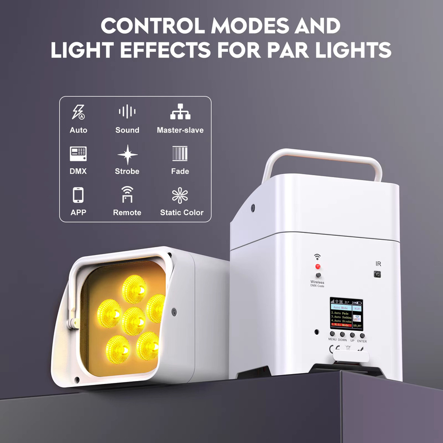 U'King 4er-Set 6-in-1 LED Par-Scheinwerfer mit RGBWA+UV, Akkubetrieb, DMX512 und Fernbedienung für DJ, Party und Konzerte - Bild 3