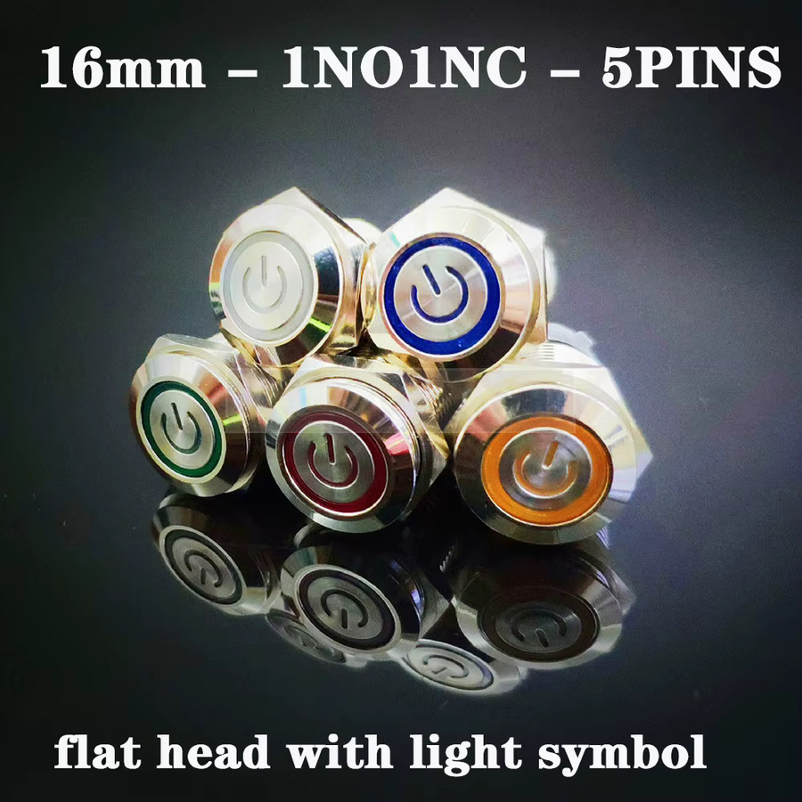 Wasserdichter LED-Metall-Druckknopfschalter mit Einschalt- und Ausschaltsymbol, 12V, Silber/Grün, Durchmesser: 16 mm, Einbauöffnung: 12 mm - Bild 2