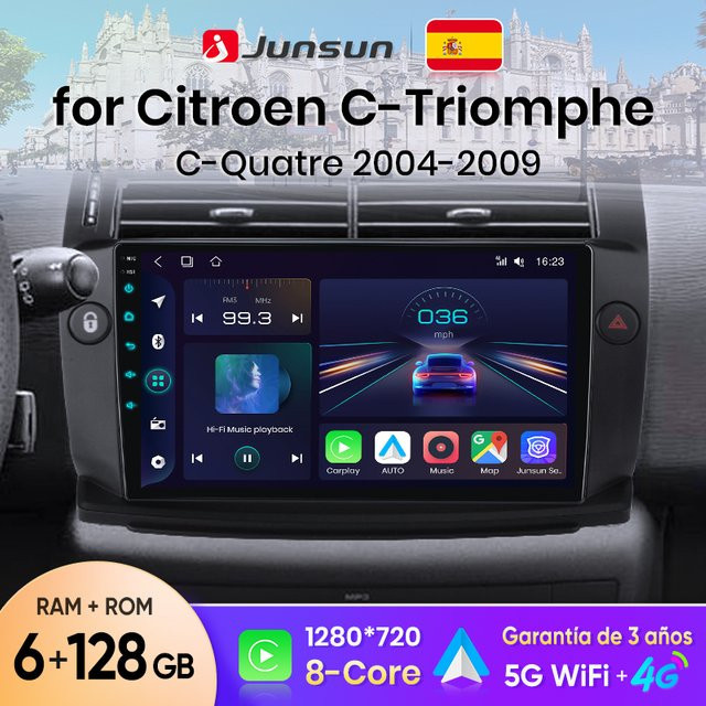 Junsun Wireless CarPlay und Android Auto Autoradio für Citroen C4 C-Triomphe C-Quatre 2004-2009 in Schwarz - Bild 1