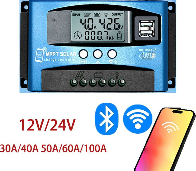 Dreamburgh MPPT Solar Laderegger mit WLAN, Bluetooth und LCD-Display für Blei-Säure- und Lithium-Batterien, Farbe: Blau - Bild 1