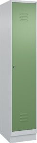 C+P Spind Classic PLUS Garderobenschrank mit Sockel, 1 Abteil, Zylinderschloss und 4 Garderobenhaken, Grau/Grün, H x B x T: 195 x 40 x 50 cm - Bild 1
