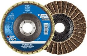 PFERD POLIVLIES Fächerscheibe PVL Korund in Gelb und Braun, Durchmesser: 125 mm, Bohrung: 22,23 mm, Körnung: A100G für Feinschliff - Bild 2