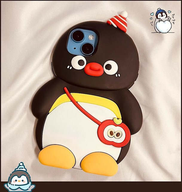 Silikon Handyhülle mit Pinguin-Design für Apple iPhone 15 Pro, 14 Pro Max, 13, 12, 11 in Schwarz - Bild 1