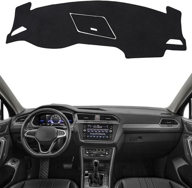 Armaturenbrett-Abdeckung für Volkswagen Tiguan 2018–2024 aus schwarzem Flanell als UV-Sonnenschutz Matte - Bild 1