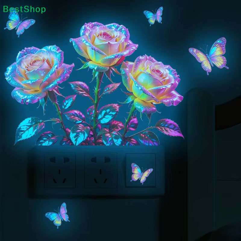 HNKMP Leuchtender Wandaufkleber mit Rosen und Schmetterlingen für das Badezimmer, Multicolor, Unregelmäßige Form - Bild 3