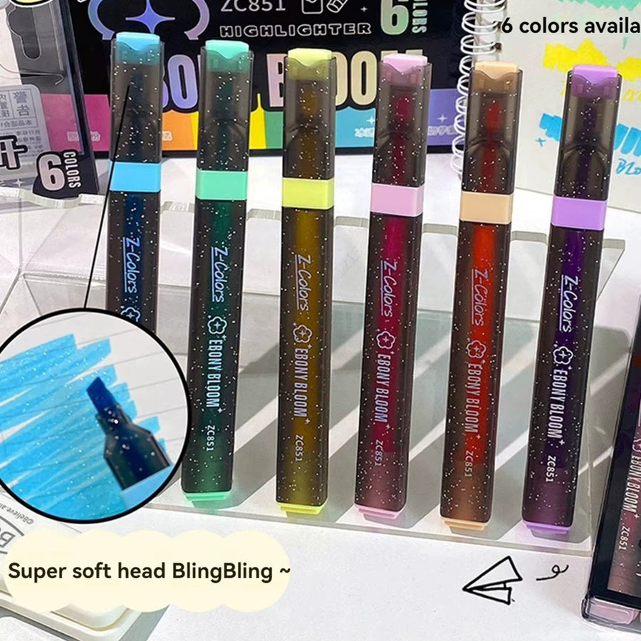 6-teiliges Set Glitzer-Textmarker mit Meißelspitze in Multicolour für Keramik, Stoff und Scrapbooking - Bild 3