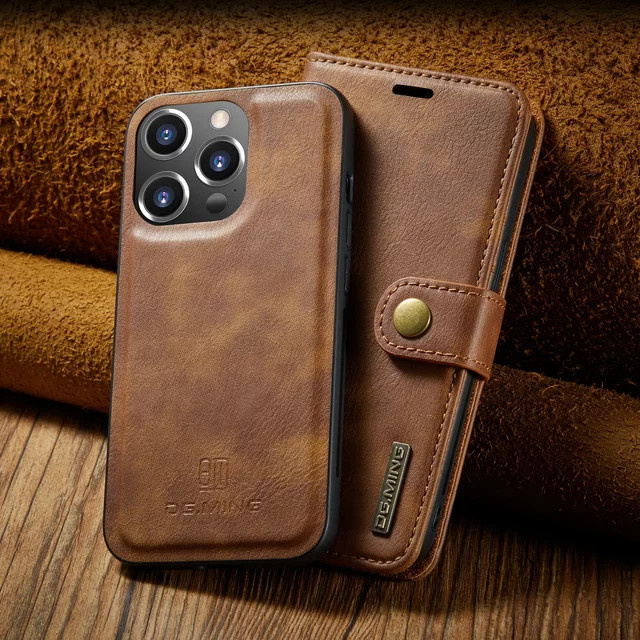 Magnetische Lederhülle mit abnehmbarer Brieftasche und Kartenhalter für iPhone Modelle in Grau und Braun von szHAIyu - Bild 1