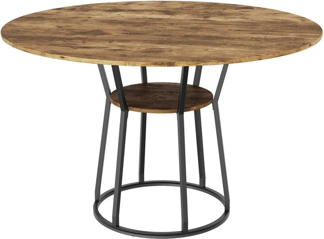 PXloue Esstisch Rund in Tigerholzoptik aus MDF und Metall, Durchmesser: 120 cm, Höhe: 75 cm, Schwarz-Braun - Bild 1