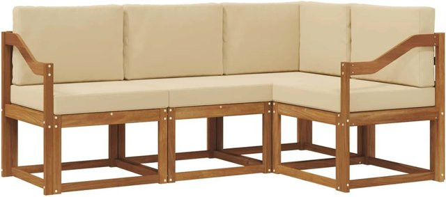 vidaXL Outdoor-Sofagarnitur in L-Form aus massivem Akazienholz mit Kissen in Beige und Natur - Bild 1