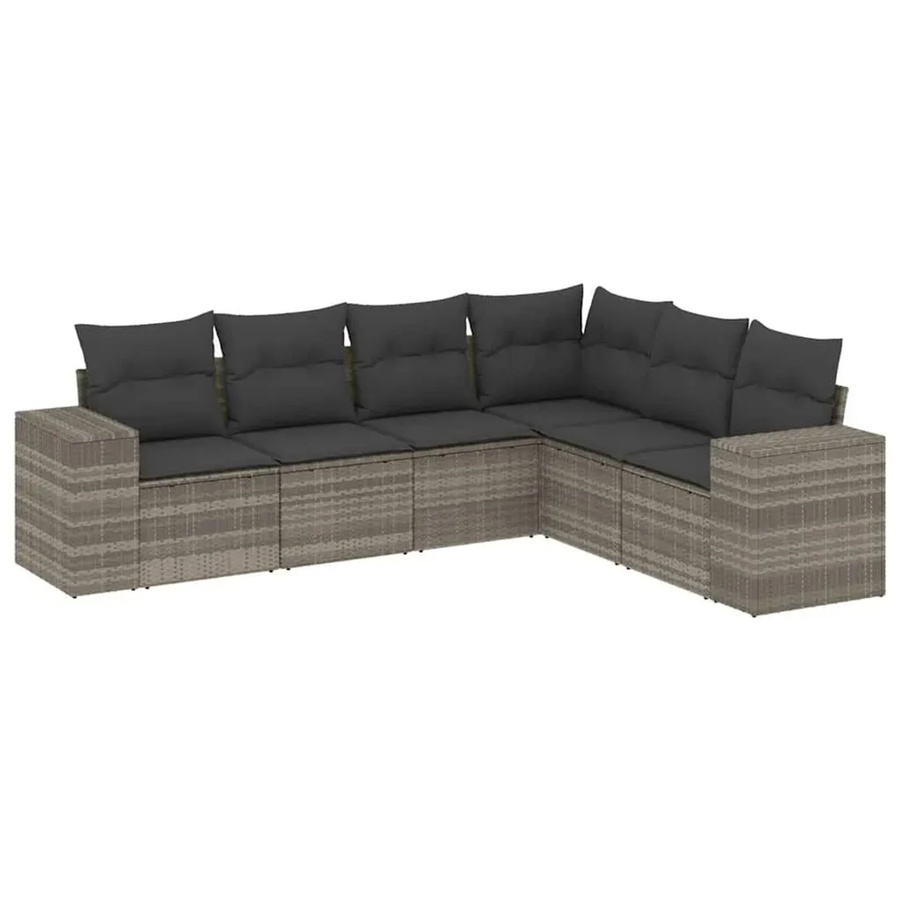 vidaXL 6-teilige Garten-Sofagarnitur in L-Form mit Kissen, Hellgrau, Poly Rattan und Metallgestell - Bild 2