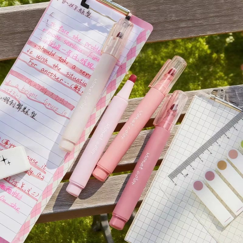 4er-Pack Soft-Touch-Fluoreszenz-Gelstifte in Morandi-Rosa und Grün mit schnelltrocknender Tinte für Schule und Büro - Bild 3