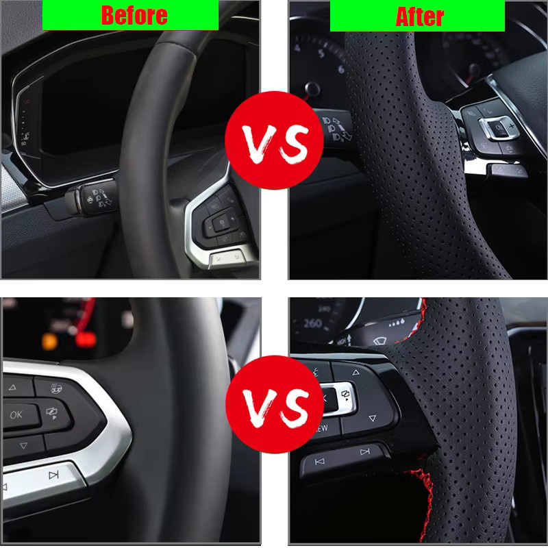 WCaRFun Lenkradabdeckung aus Leder mit Geflecht in Schwarz für Volkswagen Golf 6 GTI, Polo GTI, Scirocco R und Passat CC R-Line - Bild 2