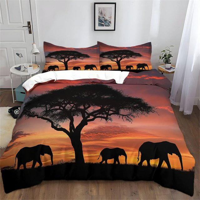Flylo Bettwäsche-Set mit Elefanten-Motiv in Orange, Mikrofaser, B/H: 100 x 135 cm - Bild 1