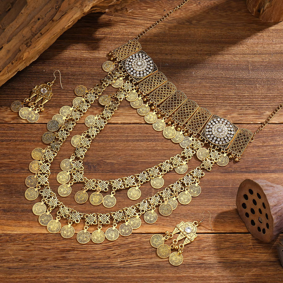TopHanqi Halskette und Ohrringe, Gold, Boho-Stil, Damen - Bild 2