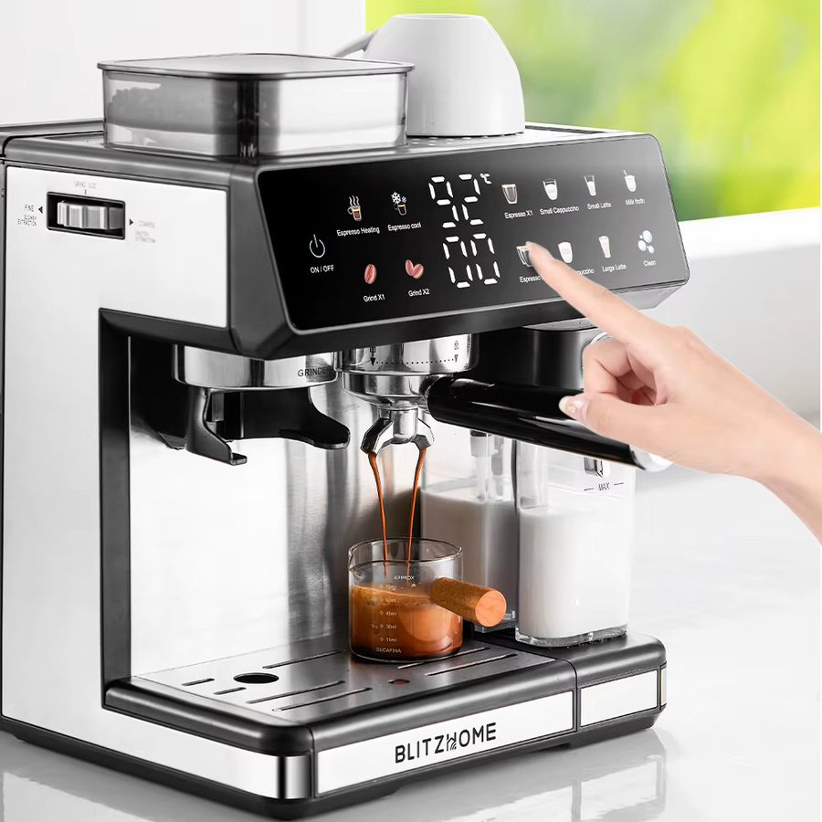 BlitzHome CM5710 All-in-One Espresso-Kaffeemaschine in Schwarz mit integriertem Mahlwerk, Doppelboiler, Heiß- und Kaltbrühfunktion sowie automatischem Milchaufschäumer aus Edelstahl - Bild 2