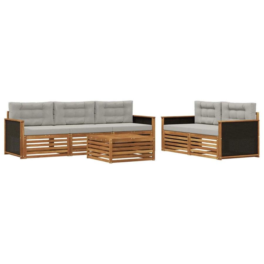 vidaXL Outdoor-Sofagarnitur aus Akazienholz mit Polsterkissen in Hellgrau und Natur - Bild 2