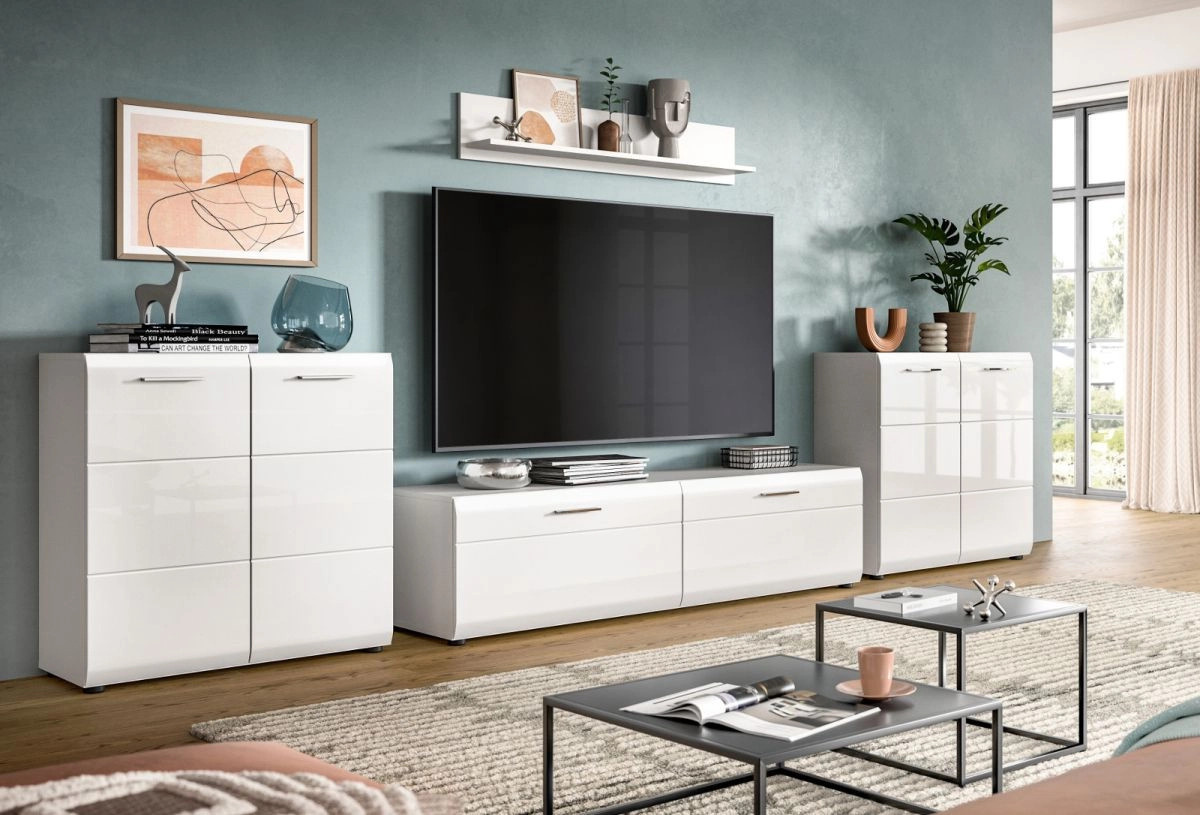Wohnwand Inn.Furn in Weiß Hochglanz mit Lowboard, Wandschrank und offenen Regalen, B: 350 cm, H: 160 cm - Bild 2