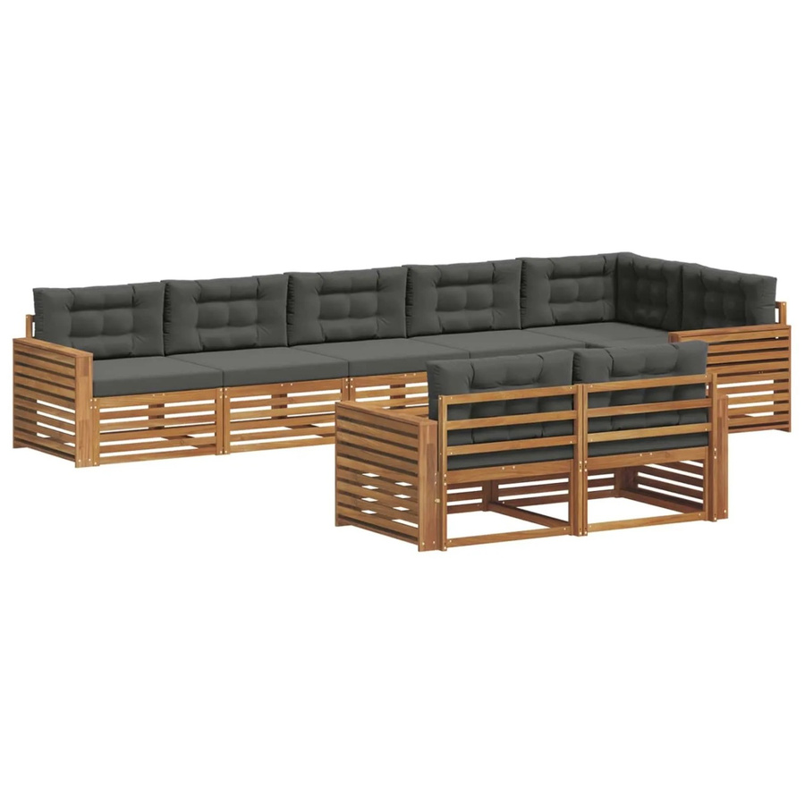 vidaXL Outdoor-Sofagarnitur aus Akazienholz in L-Form, 8-teiliges Set in Natur und Anthrazit mit Kissen und Armlehnen - Bild 2