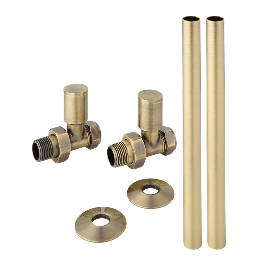 Hudson Reed Durchgangsventilset und Rohrverbindungen aus Messing in gebürstetem Gold mit 15mm Anschlüssen - Bild 1