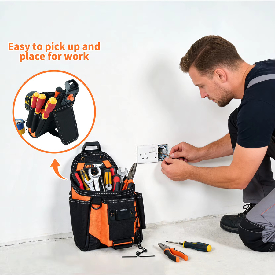 Meloworkgear Elektriker-Werkzeugtasche mit Gürtelschnallenbefestigung, Schwarz, B/H/T: 16,0 x 9,0 x 7,0 cm - Bild 4