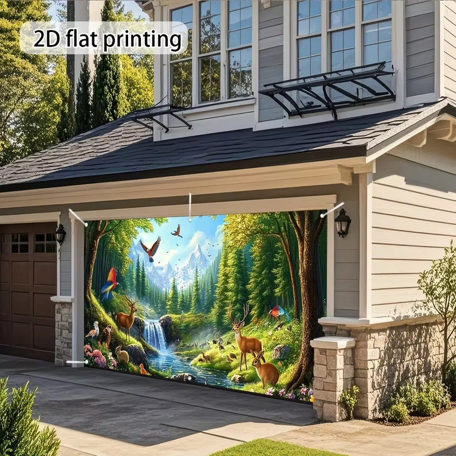 Fantasy Forest Animal Garagentor-Banner mit Hirsch, Vögeln und Schmetterlingen in Multicolour - Bild 4