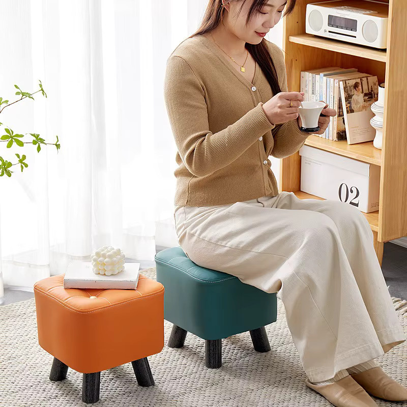 LIUSHADUOLA Beistelltischhocker aus Massivholz mit Lederbezug für Wohnzimmer und Flur - Bild 2