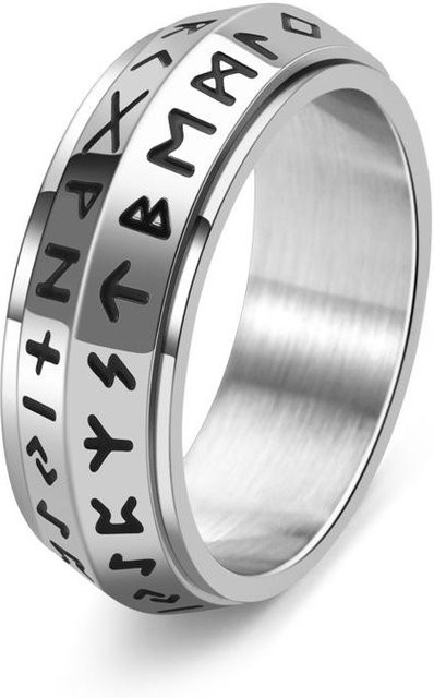 Stuart Woo Ring, Edelstahl, Silber, Unisex, Altnordische Runen, Größe 11 - Bild 1