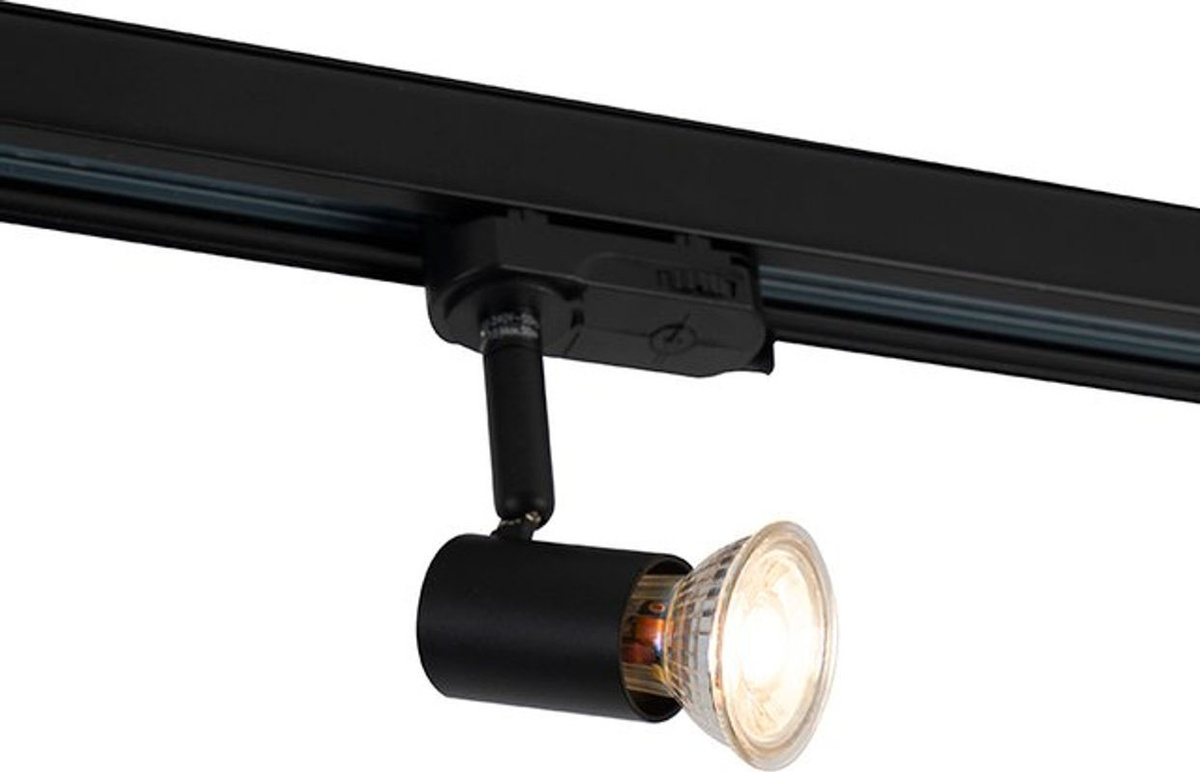 Qazqa 3-phasiger Schienenstrahler Schwarz GU10 50mm aus Aluminium und Stahl - Bild 1