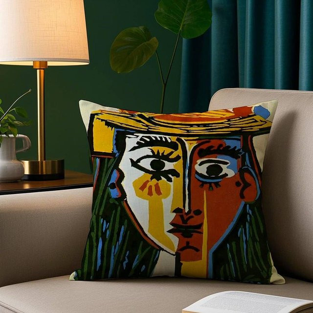 GUOYU HOMEDECOR Kissenbezug mit Picasso abstrakter Kunst Malerei aus weichem Plüschstoff, beidseitiger Druck, Multicolour, B/B: 50,8 x 50,8 cm - Bild 1