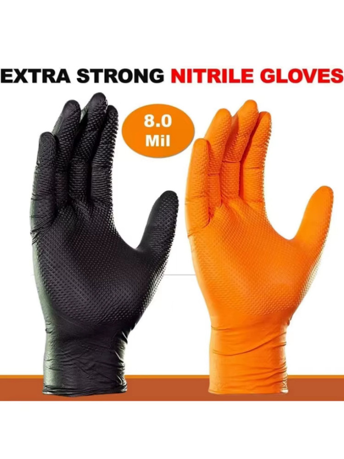 INMAICH Nitril-Handschuhe in Schwarz und Orange, robuste 8Mil Sicherheits-Arbeitshandschuhe mit Diamantstruktur für Industrie, Mechaniker und Gartenarbeit, Größe XL - Bild 6