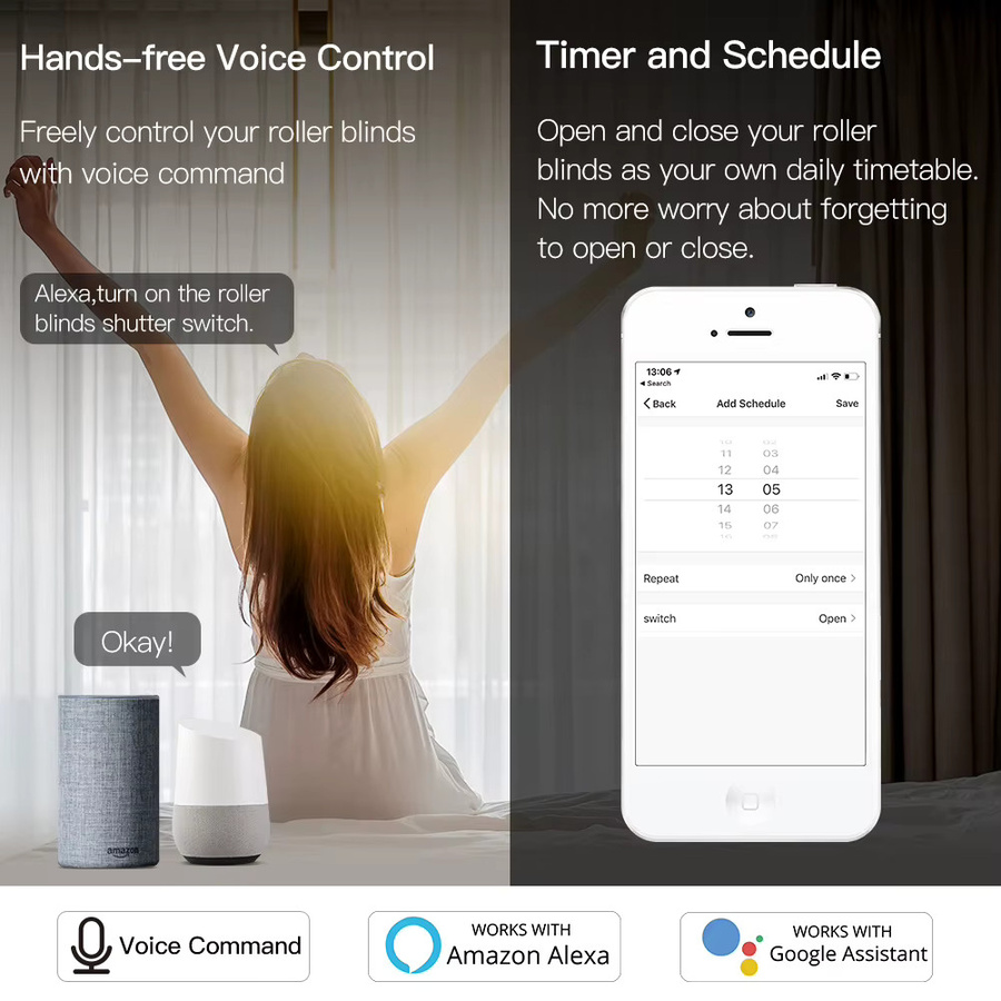 MOES Tuya WiFi RF Rolladen- und Vorhangschalter-Steuermodul mit Fernbedienung für Elektromotoren und Sonnenschutz in Weiß, kompatibel mit Google Home und Alexa - Bild 4