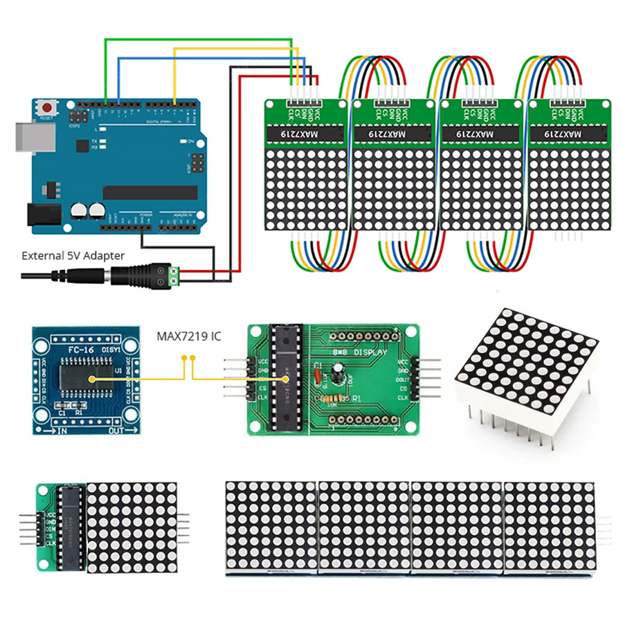 AOKIN MAX7219 Dot Matrix Modul 8x8 LED-Anzeigemodul für Arduino und Raspberry Pi mit 5-poligen Drähten - Bild 4