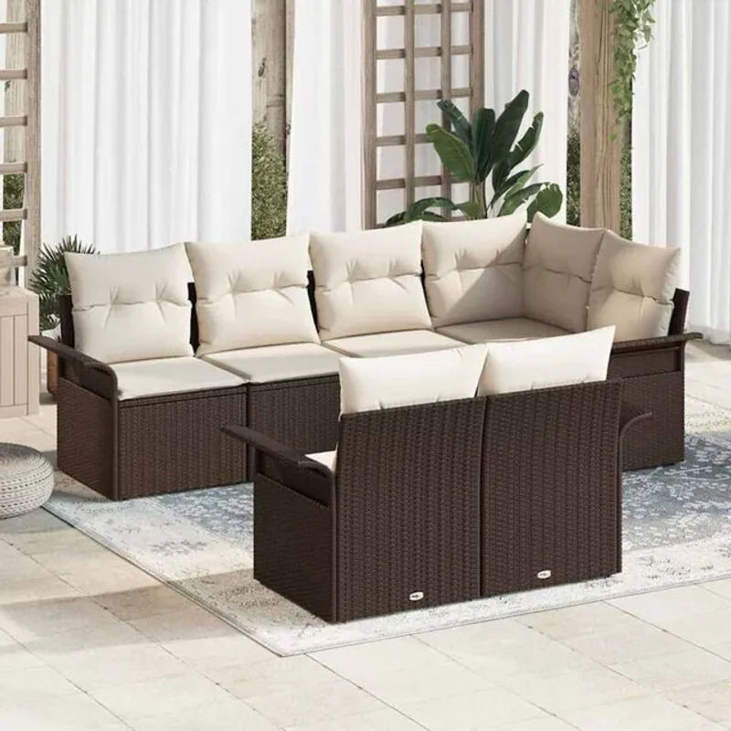 Vidaxl Garten-Sofa-Set aus Poly-Rattan mit 7 Kissen in Braun - Bild 1