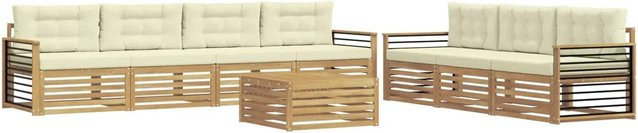 vidaXL Outdoor-Sofagarnitur 8-teilig aus Akazienholz in Weiß und Beige mit Polsterkissen, B/T/H: 79 x 79 x 37 cm - Bild 1