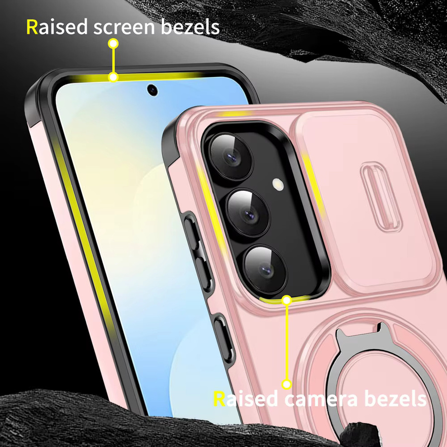 Magnetische Handyhülle mit Ringhalter und Schiebeobjektivschutz für Samsung Galaxy S26 S25 S24 S23 Ultra FE Plus 5G, stoßfeste Panzerhülle in Gelb oder Pink - Bild 4