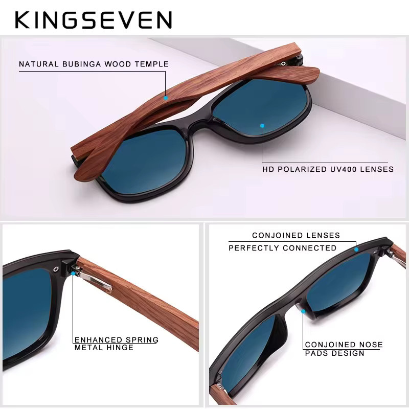 KINGSEVEN Sonnenbrille Cat Eye, Holz, Vollrand, polarisiert, Unisex - Bild 3