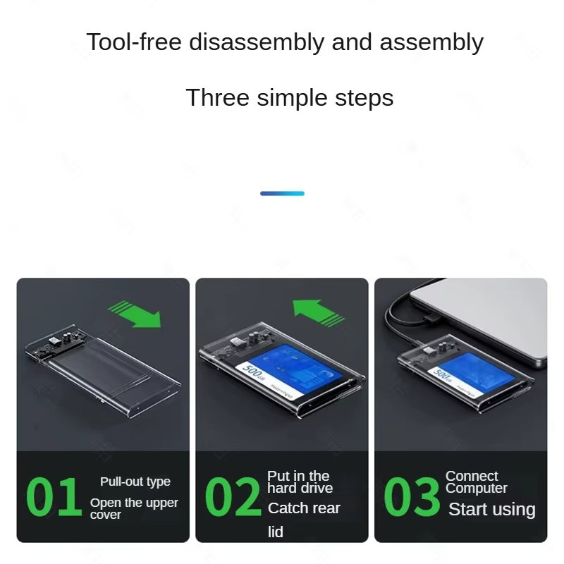 deepartner USB 3.0 Gehäuse für 2,5 Zoll SATA SSD und Festplatten mit USB-C Anschluss, transparent - Bild 3