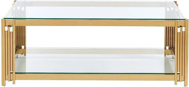 Couchtisch Nomelano im Art Deco Design aus Edelstahl und gehärtetem Glas, Gold, B: 123,5 cm, T: 63,5 cm, H: 45,5 cm - Bild 1