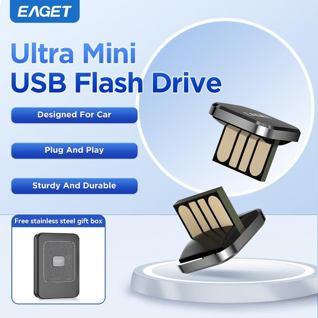 EAGET Mini USB Flash Laufwerk USB 2.0 für das Auto, 16 GB, Schwarz oder Grau - Bild 1