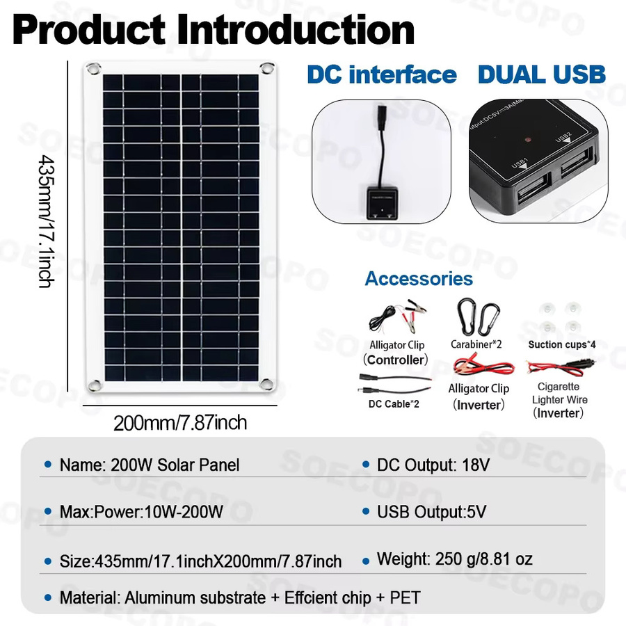 Soecopo Solarsystem-Kit 7000 W mit 200 W Solarpanel, 100 A Controller und Wechselrichter für Heim und Camping in Schwarz - Bild 3