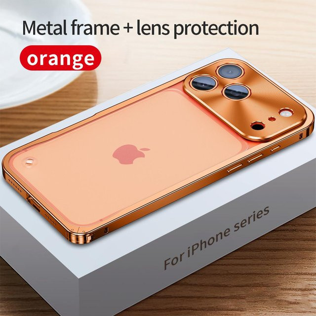 DUODUO 3C Handyhülle mit Metallrahmen und Objektivschutz aus Aluminiumlegierung für iPhone 17 16 15 14 13 12 11 Pro Max und 13 mini, Farbe: Orange - Bild 1