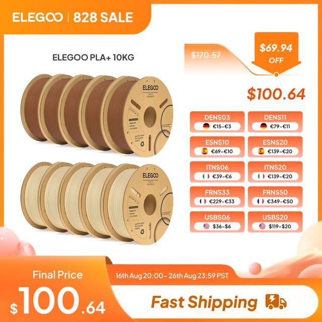 ELEGOO PLA+ Filament 1,75mm für FDM 3D Drucker, Orange, 10kg - Bild 1